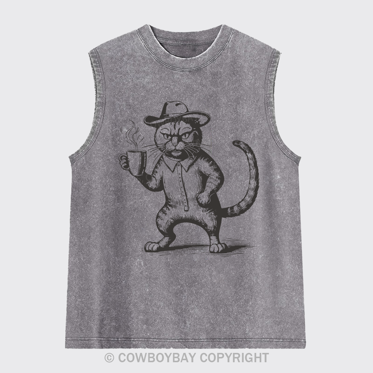 Coffee Addict Funny Cat Washed Tanks