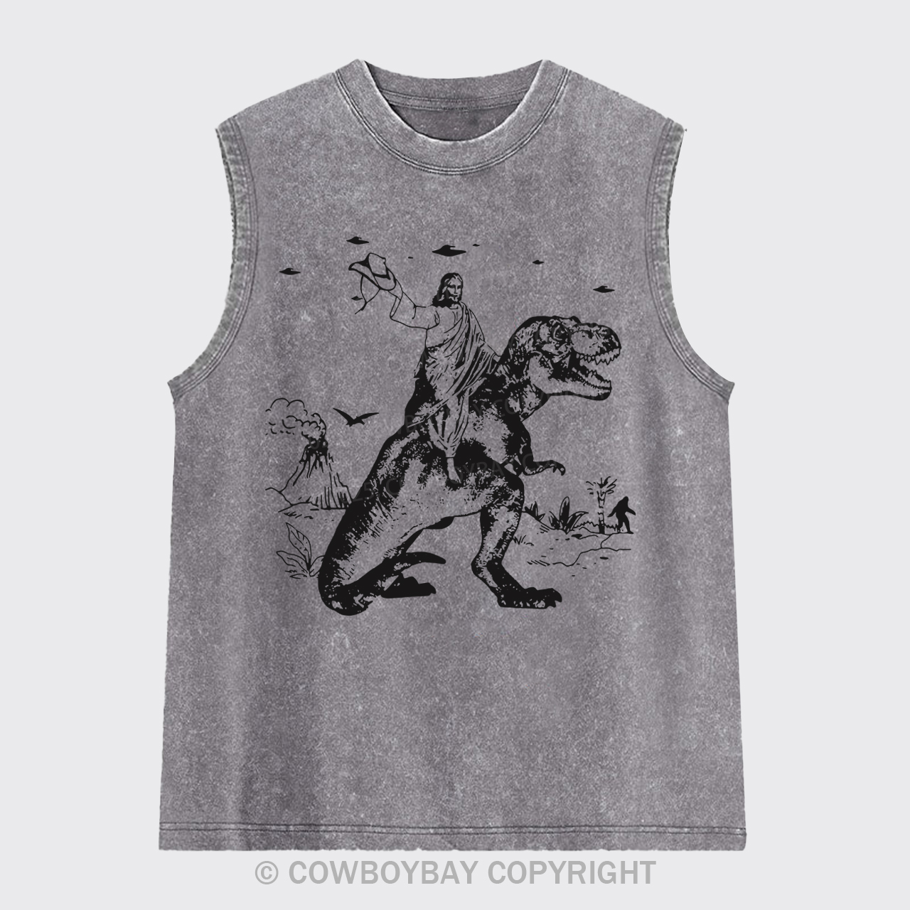 Jesus Riding Dinosaur Washed Tanks