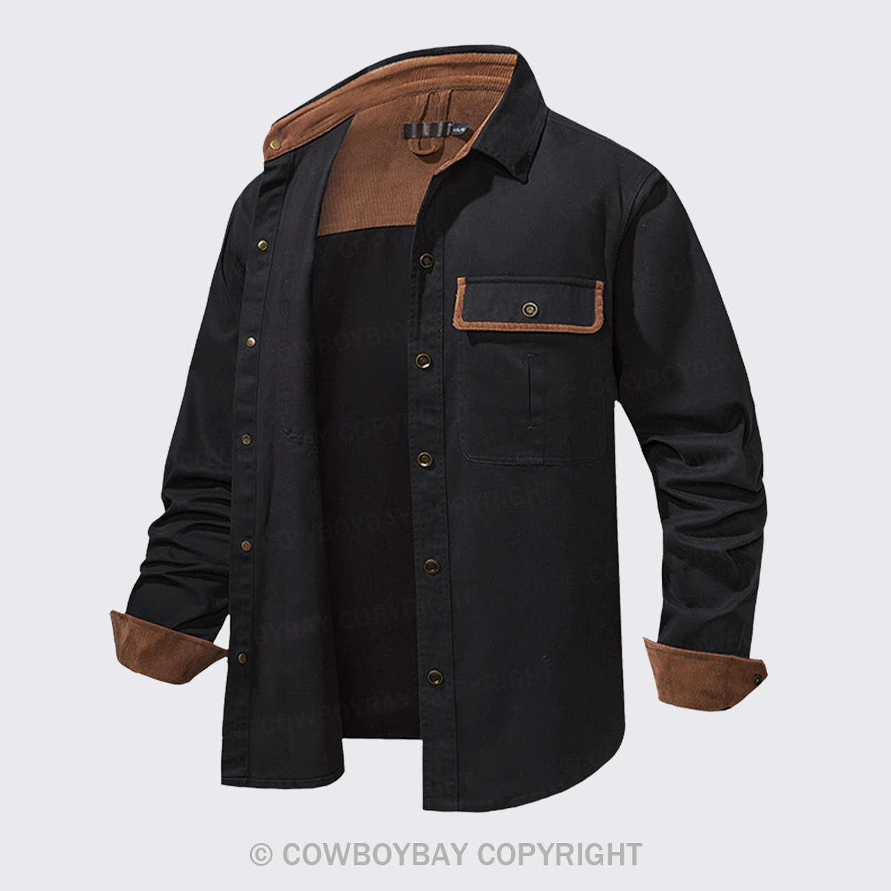 Black Corduroy Washed Cotton Shirt