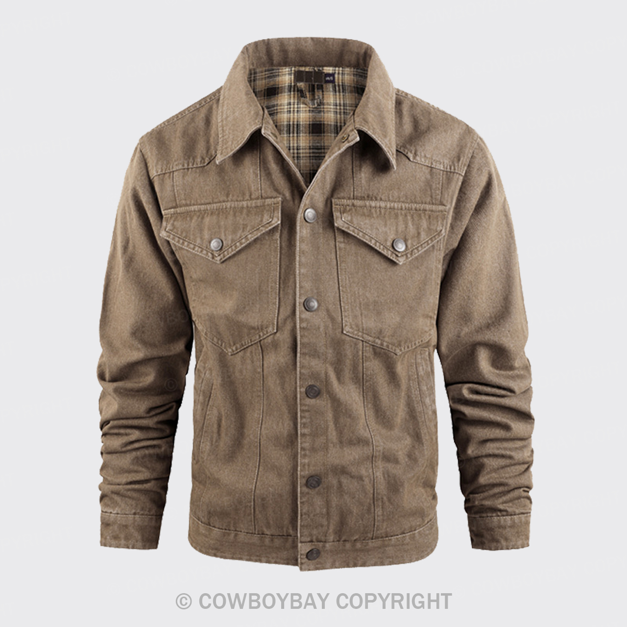 Western Plaid Khaki Flannel Denim Jacket