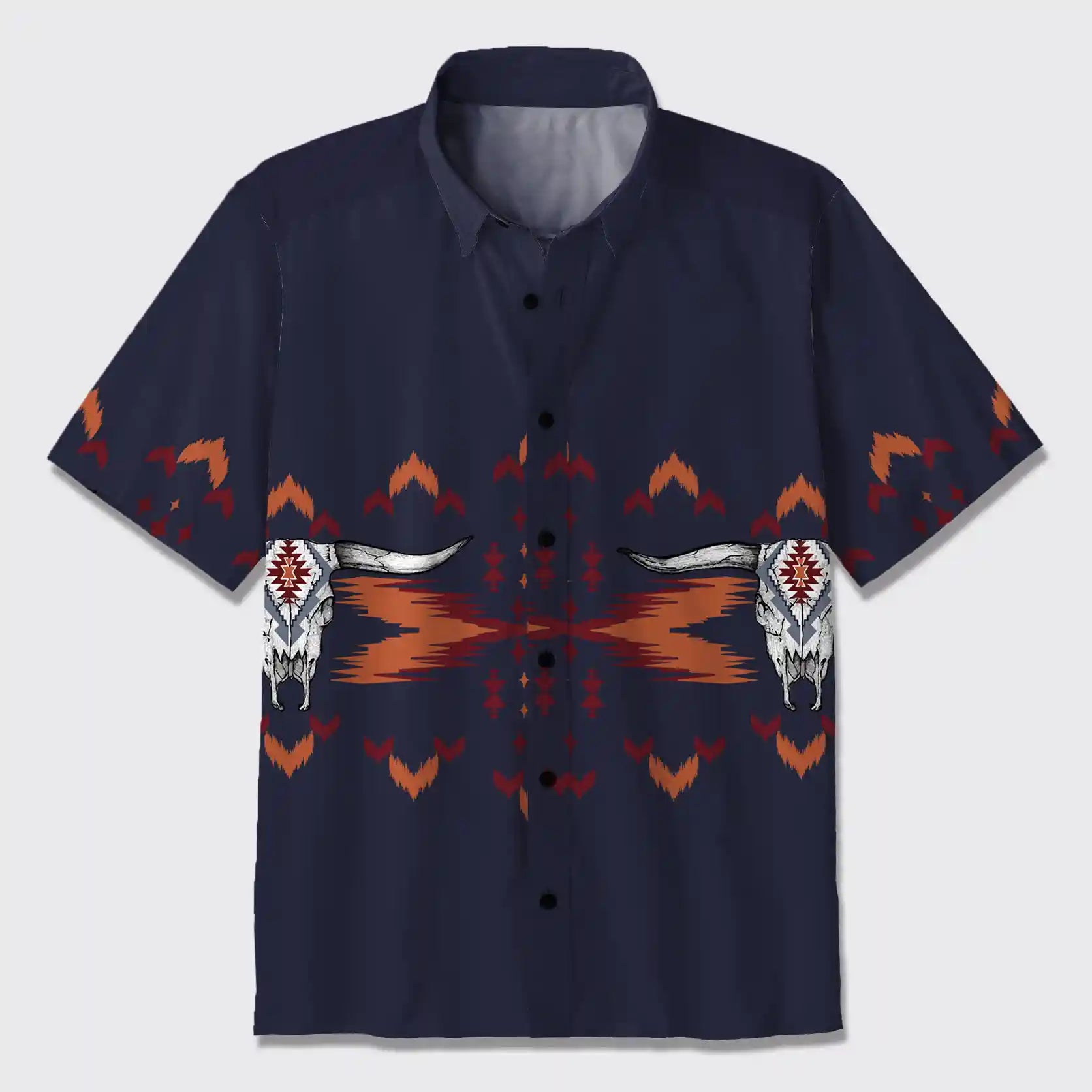Aztec Native Cow Skull Button Up Shirts_2