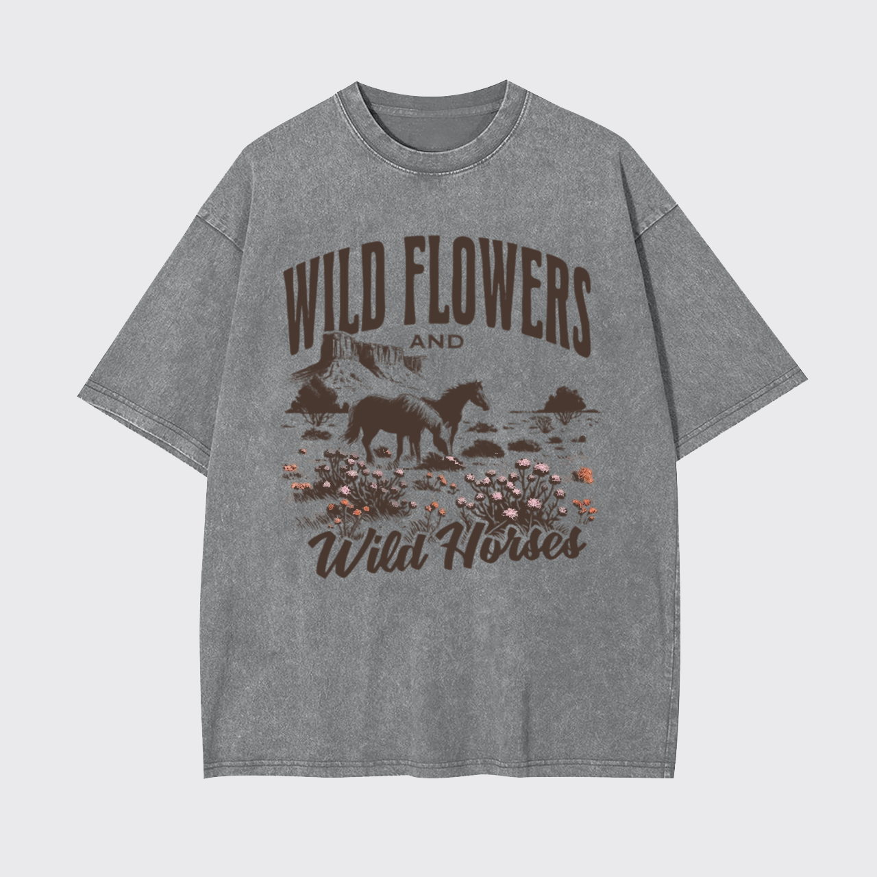 Vintage Western Wild Horses Wildflowers Garment-dye Tees