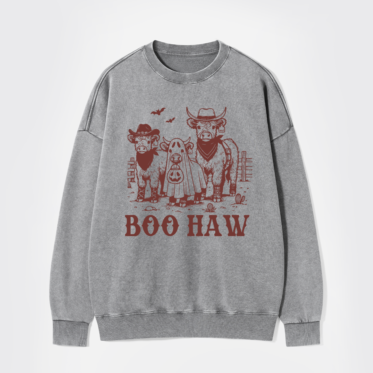 Boo Haw Highland Cow Halloween Washed Sweatshirts