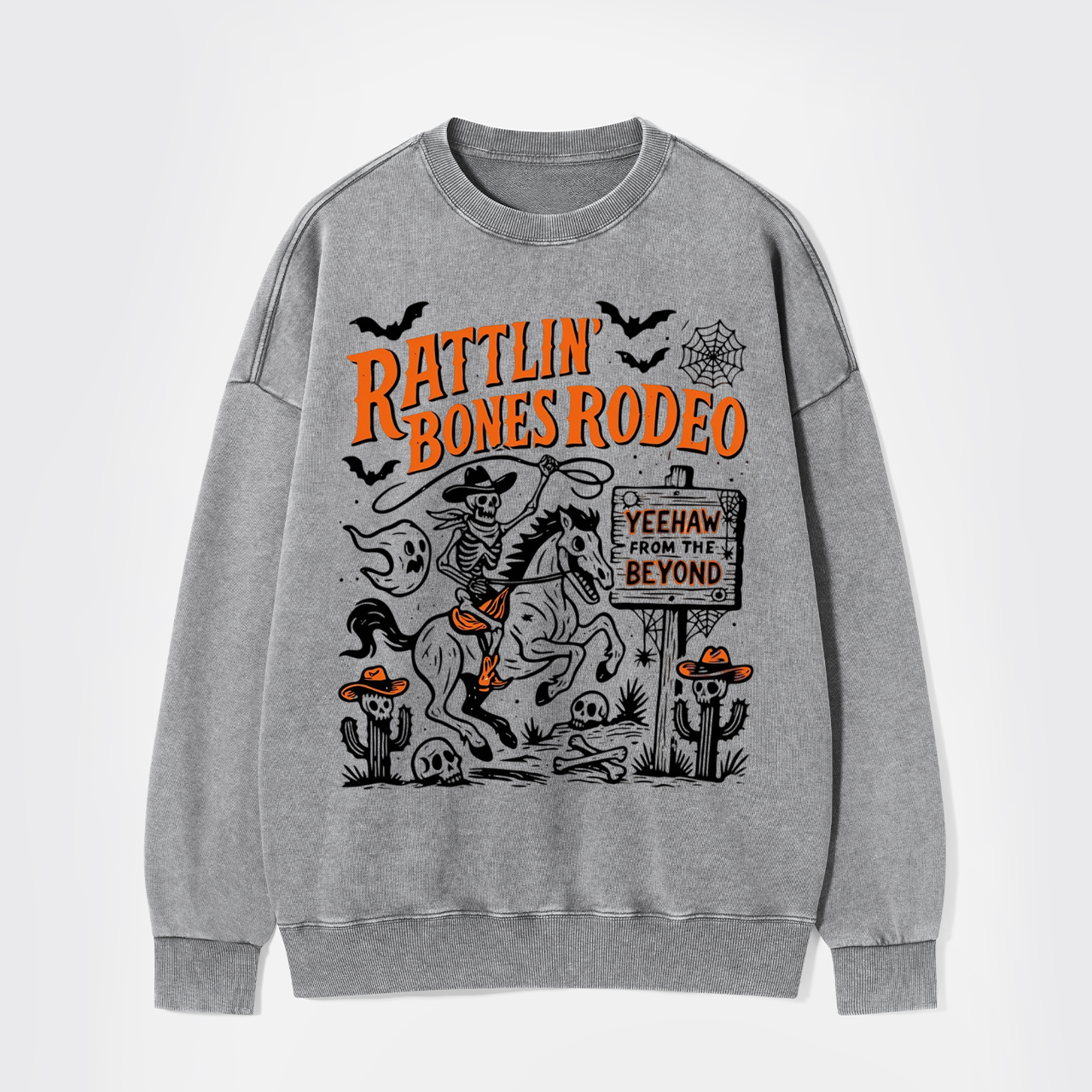 Rattlin' Bones Rodeo Skeleton Cowboy Halloween Washed Sweatshirts