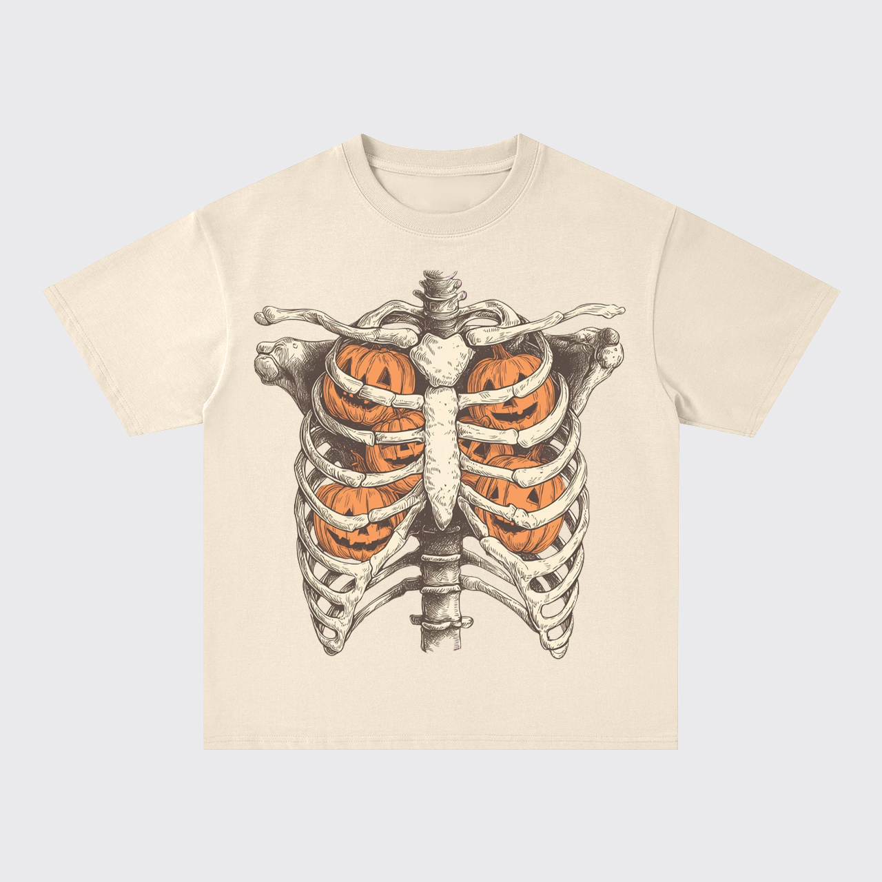 Retro Ribcage Pumpkin Halloween Skeleton Oversize T-Shirts