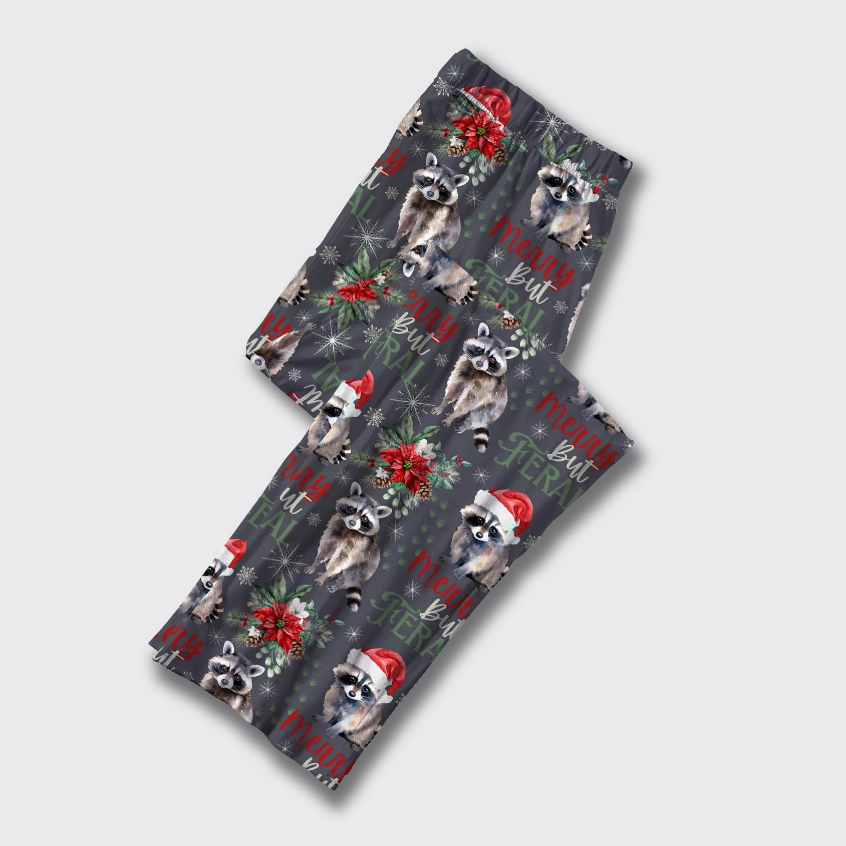 Merry Christmas Feral Raccoon Pajama Pants