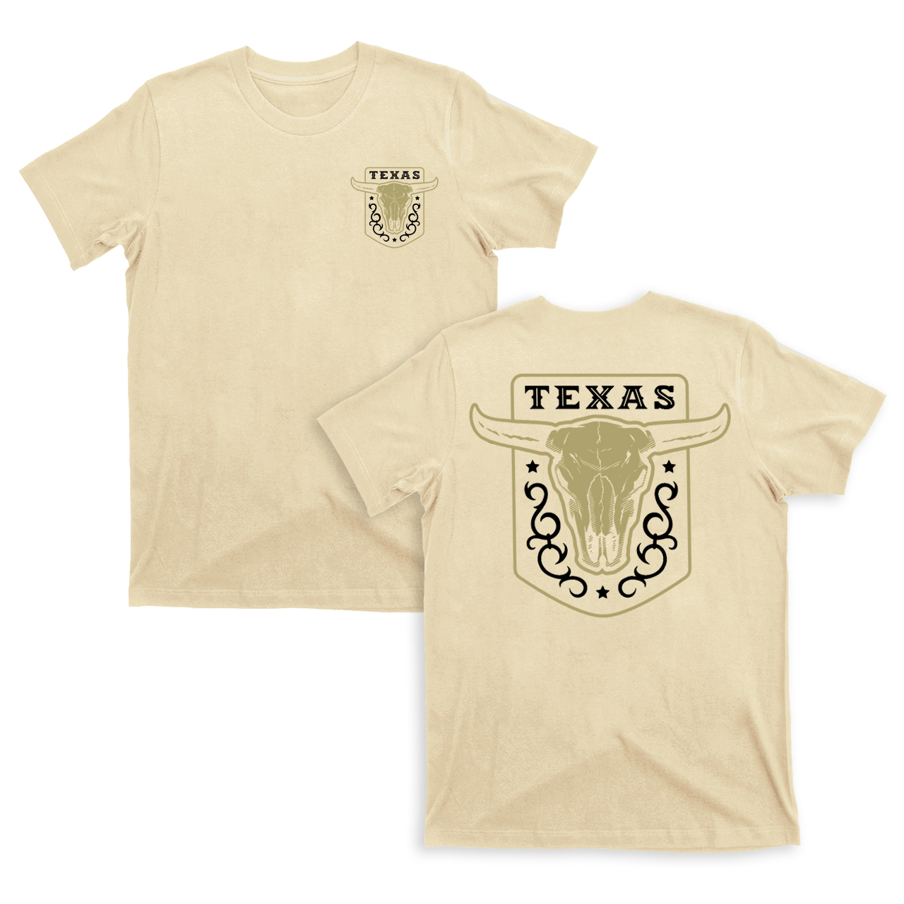 Texas Vintage Emblem With Bull Skull On a Dark T-Shirt