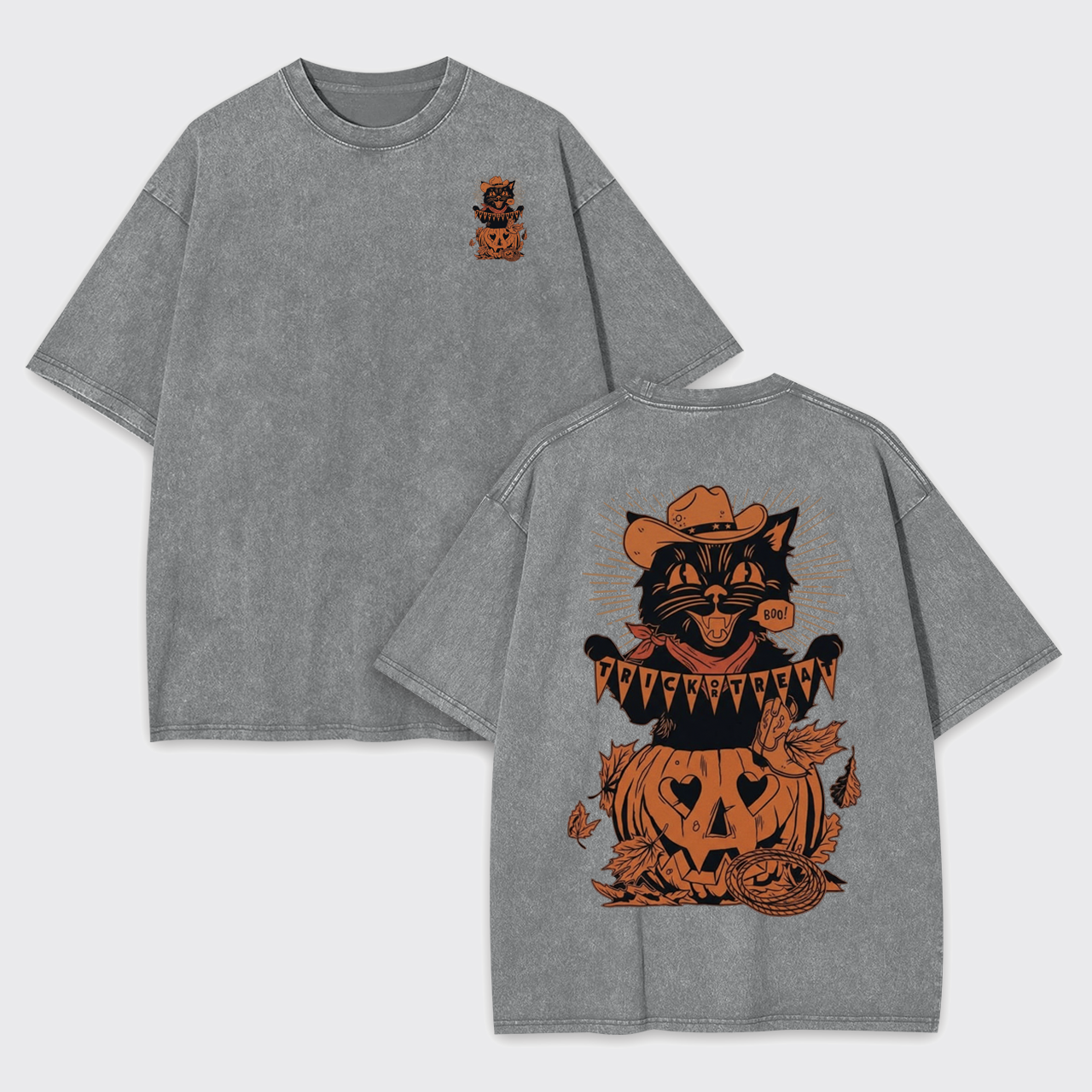 Trick Or Treat Halloween Black Cat Garment-dye Tees