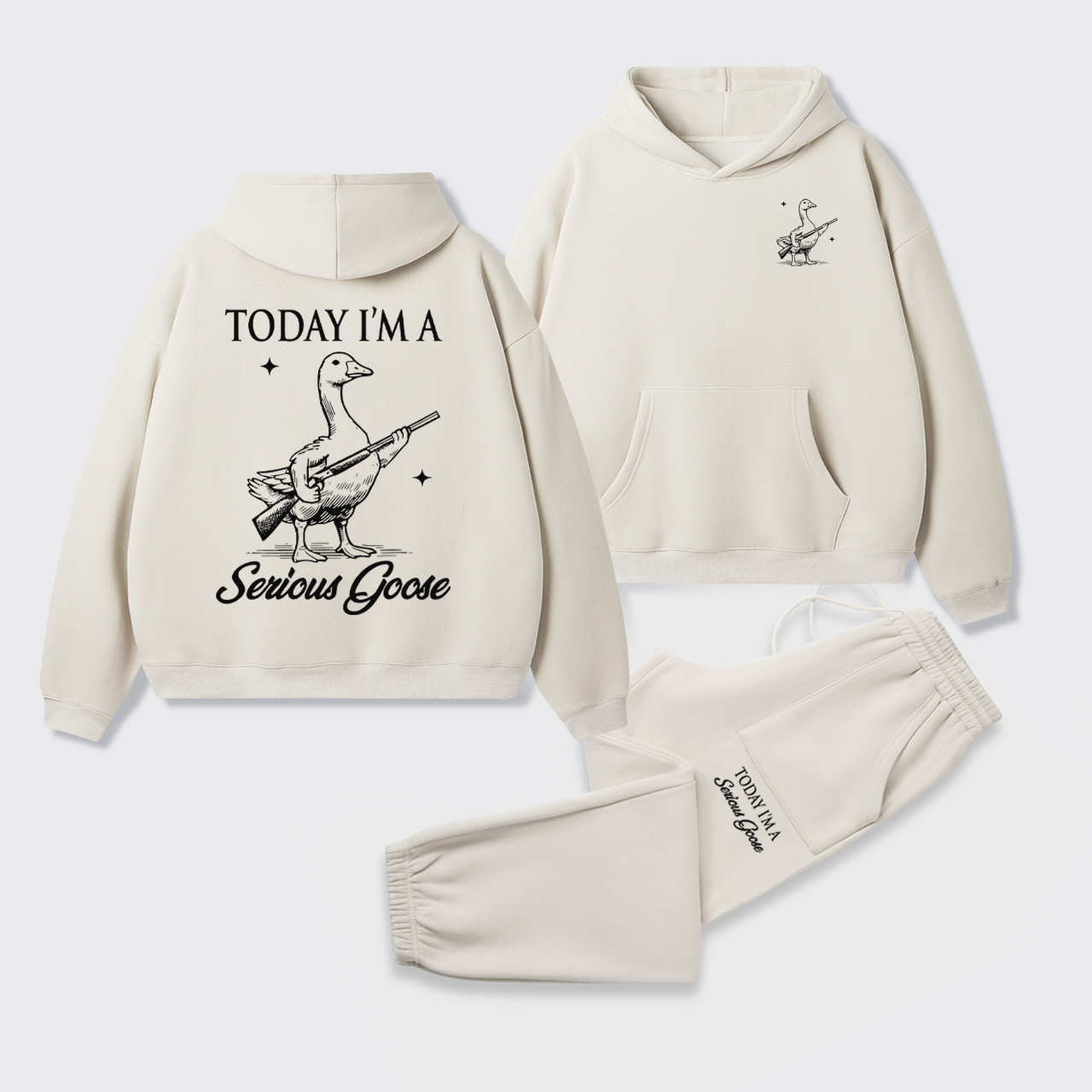 Today I'm Serious Goose Fleece Hoodie Set