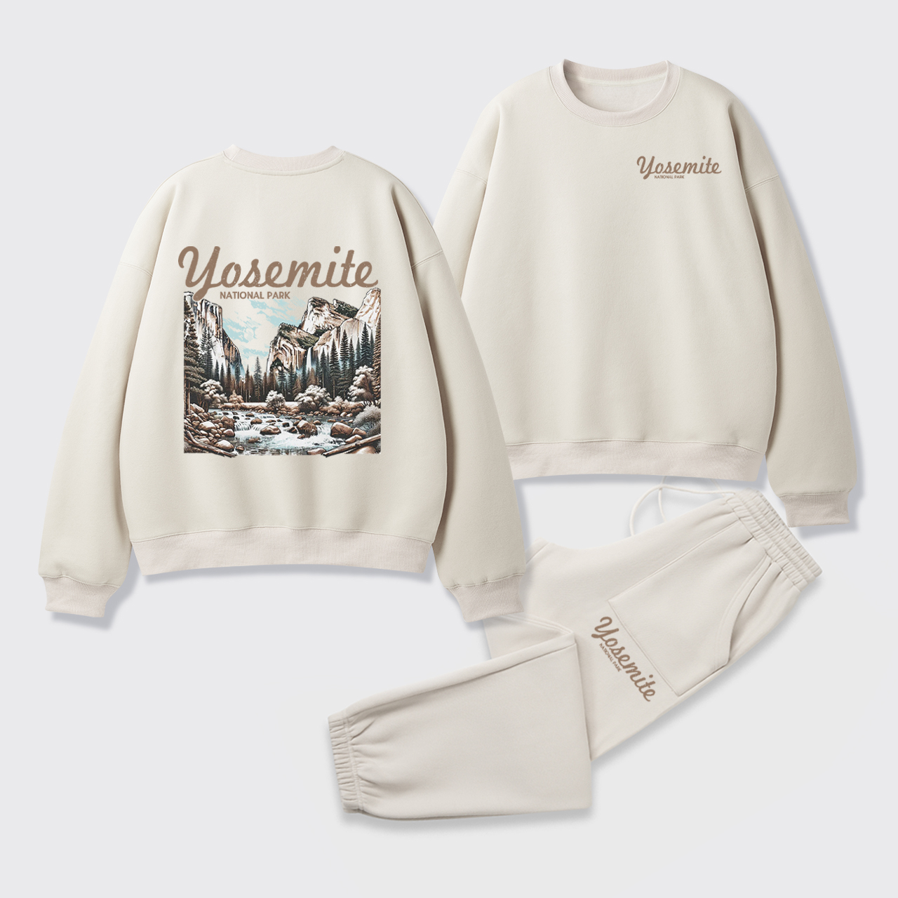 Vintage Yosemite National Park Fleece Sweatshirt Set