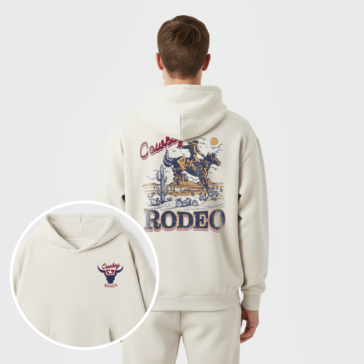 Vintage 90s Rodeo Western Cowboy Fleece Hoodie Set