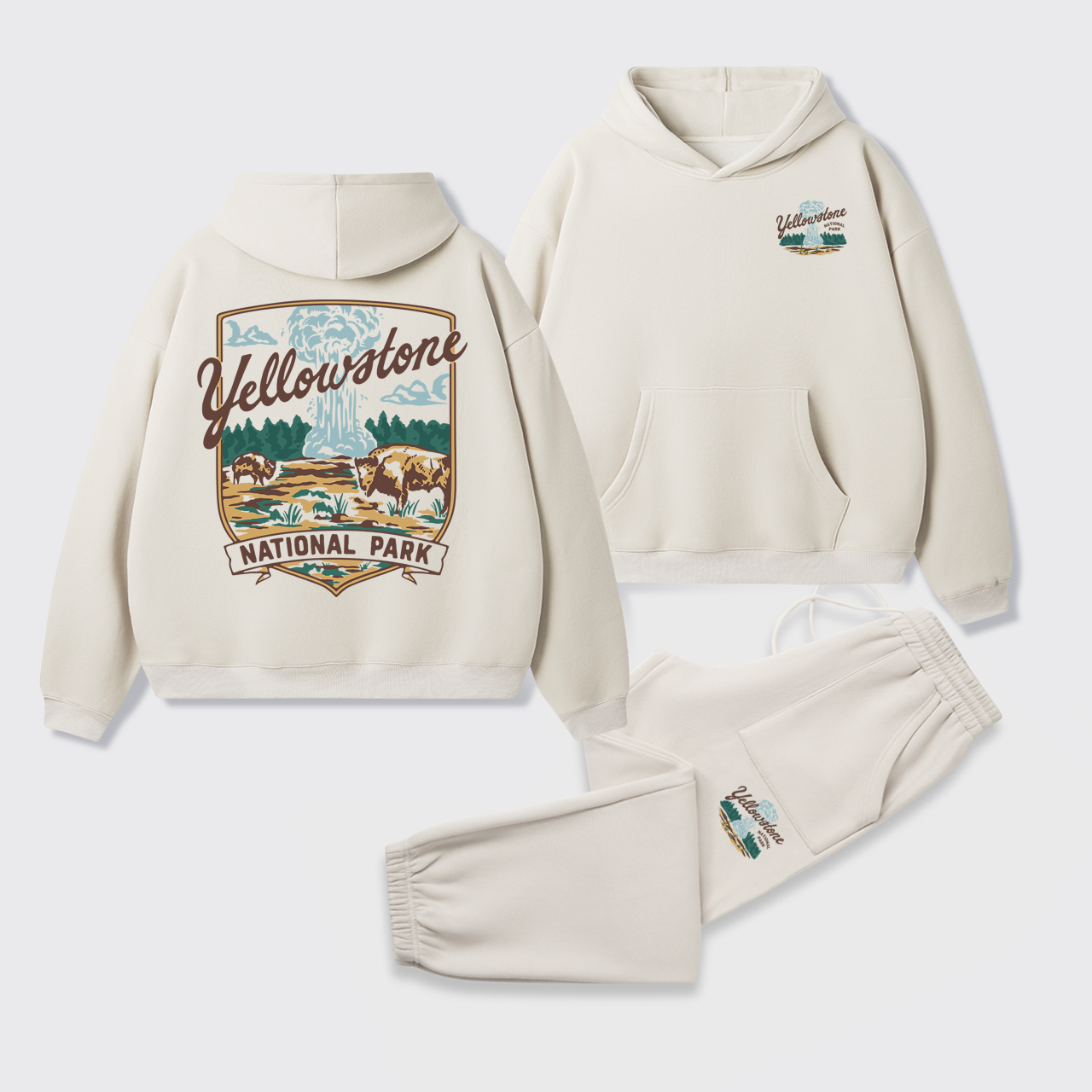 Yellowstone Vintage Illustration Fleece Hoodie Set