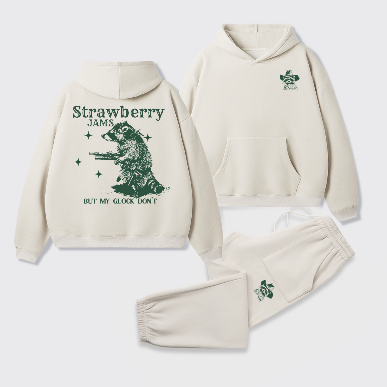 Snarky Sayings-Strawberry Jams But My Glock Don't Fleece Hoodie Set