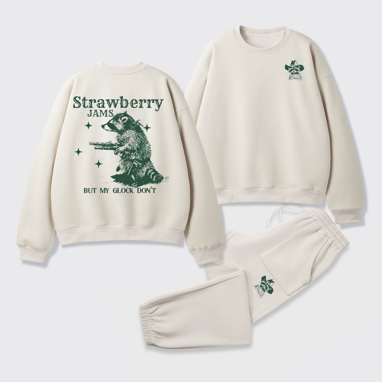 Snarky Sayings-Strawberry Jams But My Glock Don't Fleece Sweatshirt Set