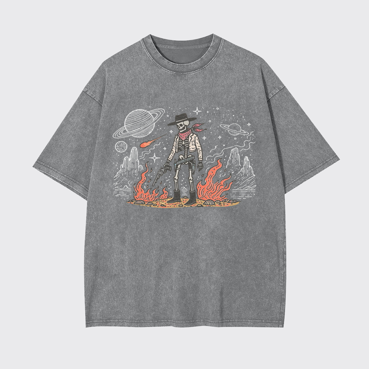 Cowboy Skeleton in Space Garment-dye Tees