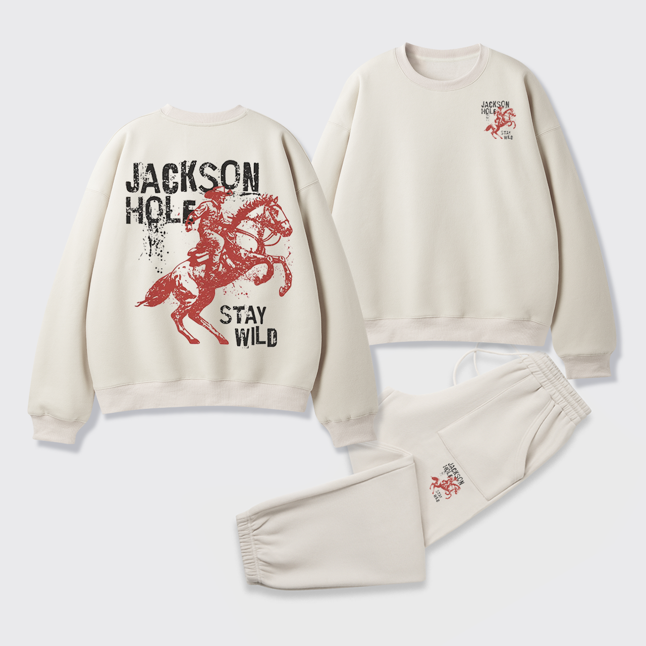 Retro Western Wildflower Wild Horses Fleece Sweatshirt Set