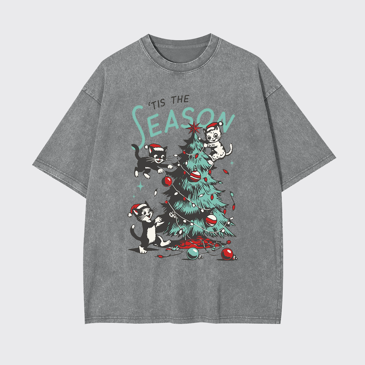 Cats Messing with Christmas Tree Garment-dye Tees