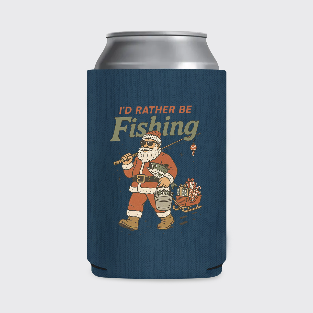 Vintage Santa Fishing Koozie