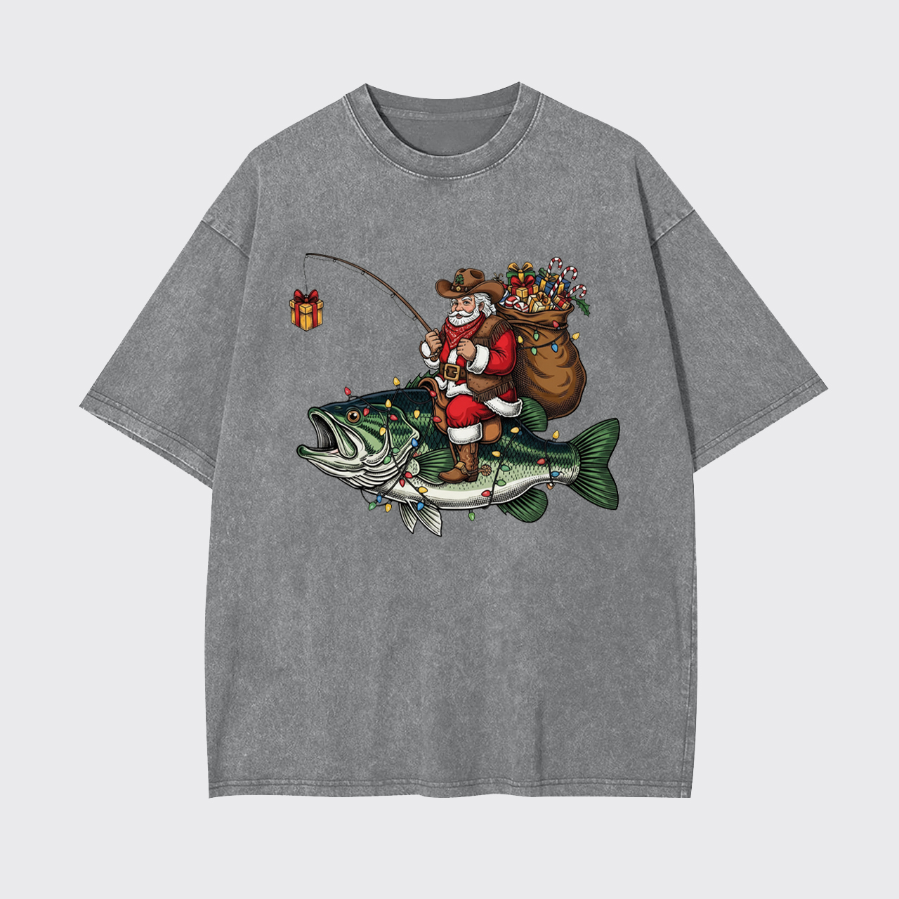 Fishing Santa Christmas Bass Fish Garment-dye Tees
