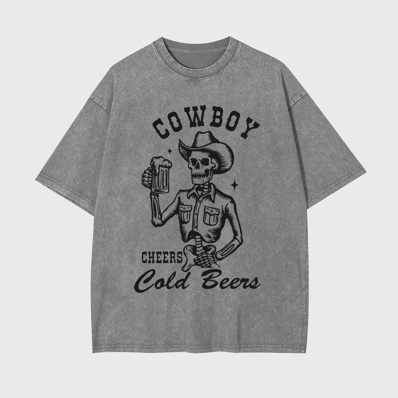 Funny Cowboy Skeleton with Beer Garment-dye Tees
