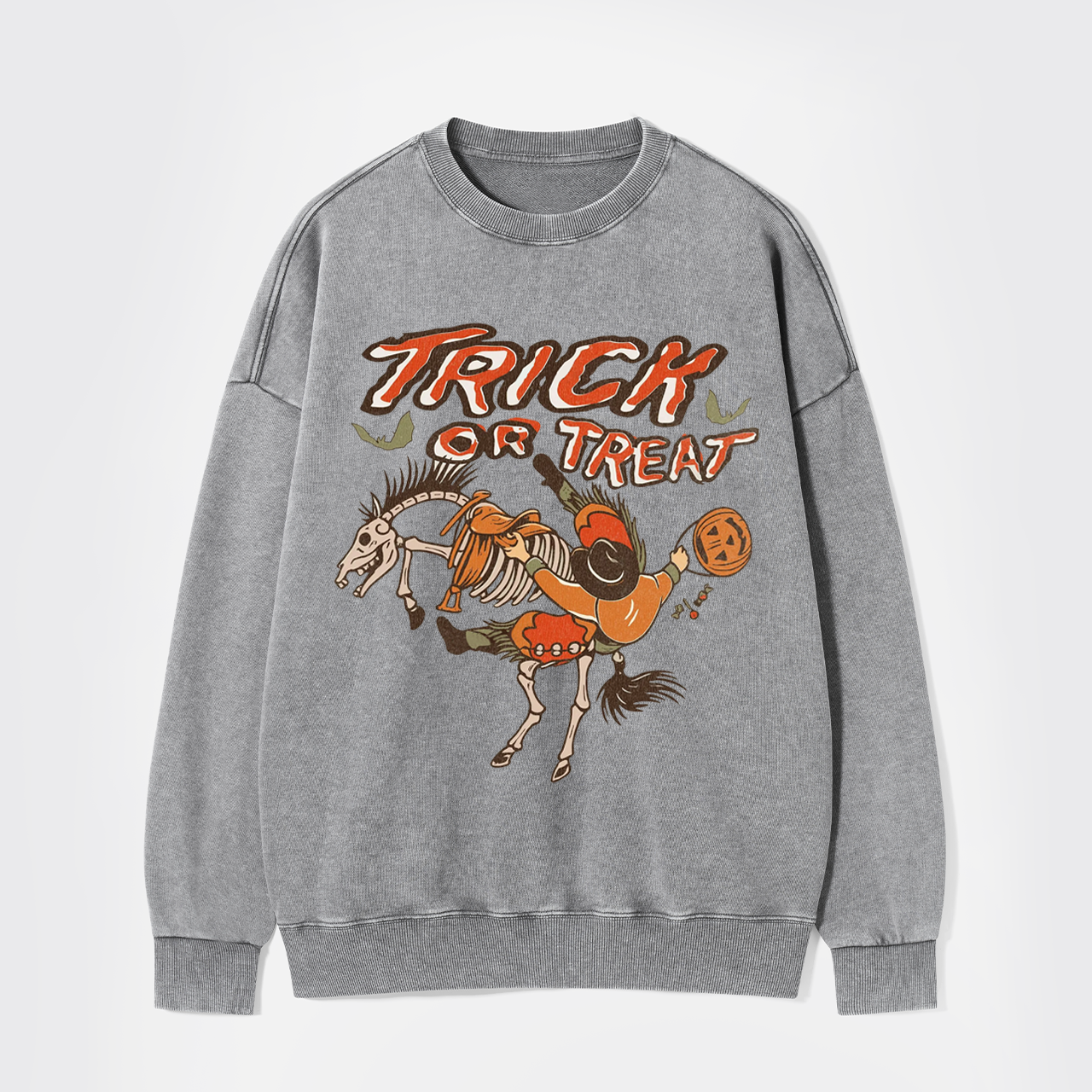 Vintage Halloween Cowboy Skeleton Horse Washed Sweatshirts