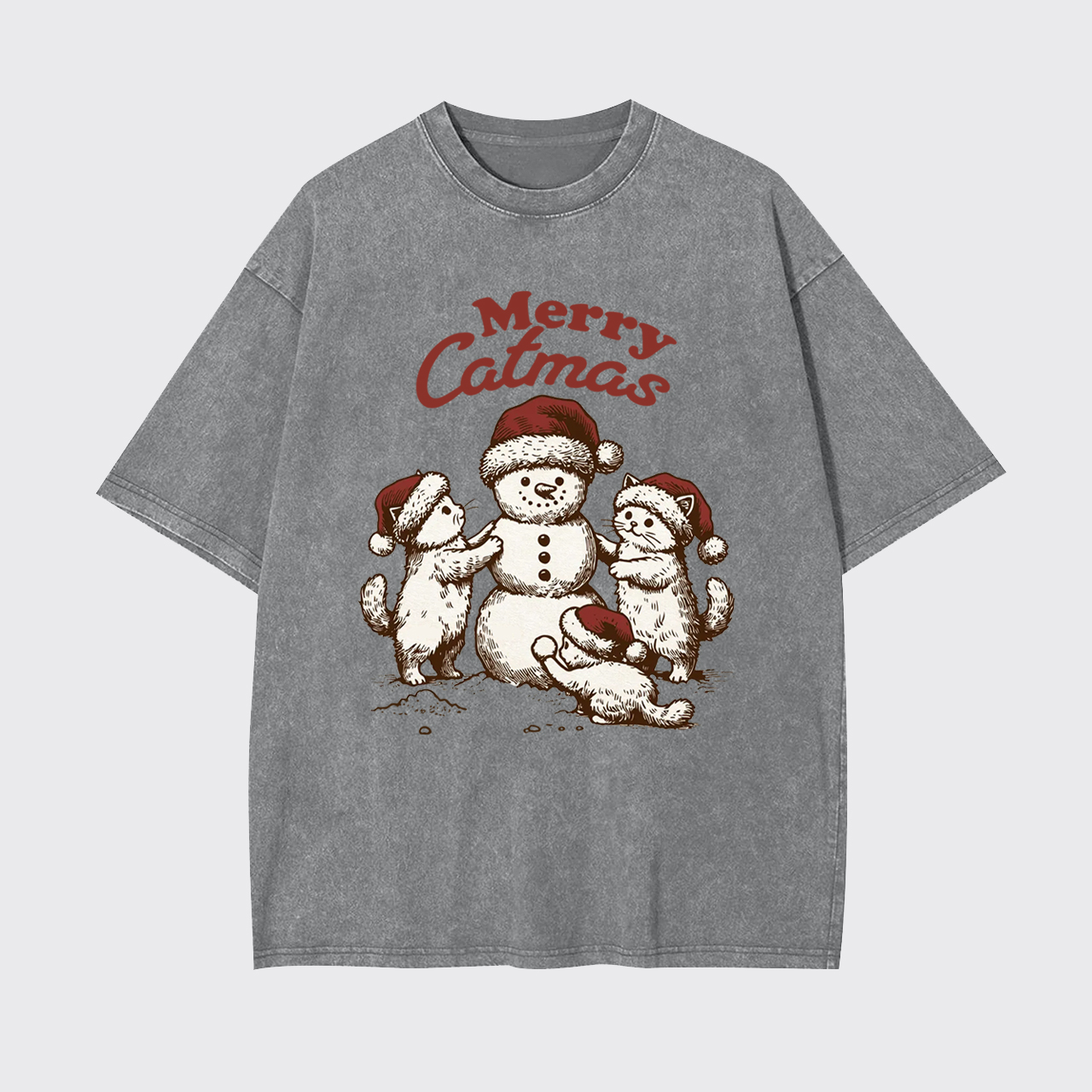 Merry Christmas Santa Snowman Cat Garment-dye Tees