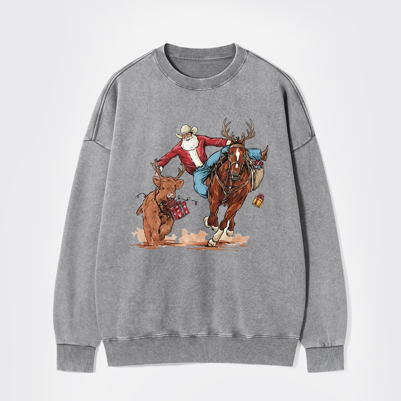 Western Cowboy Santa Christmas Washed Sweatshirts