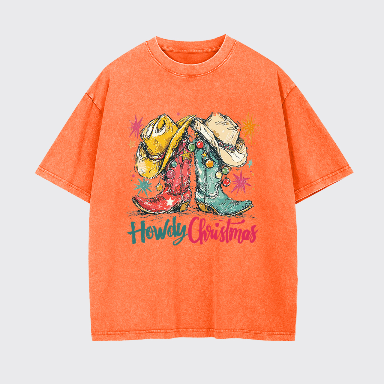 Howdy Christmas Western Cowboy Boot Garment-dye Tees