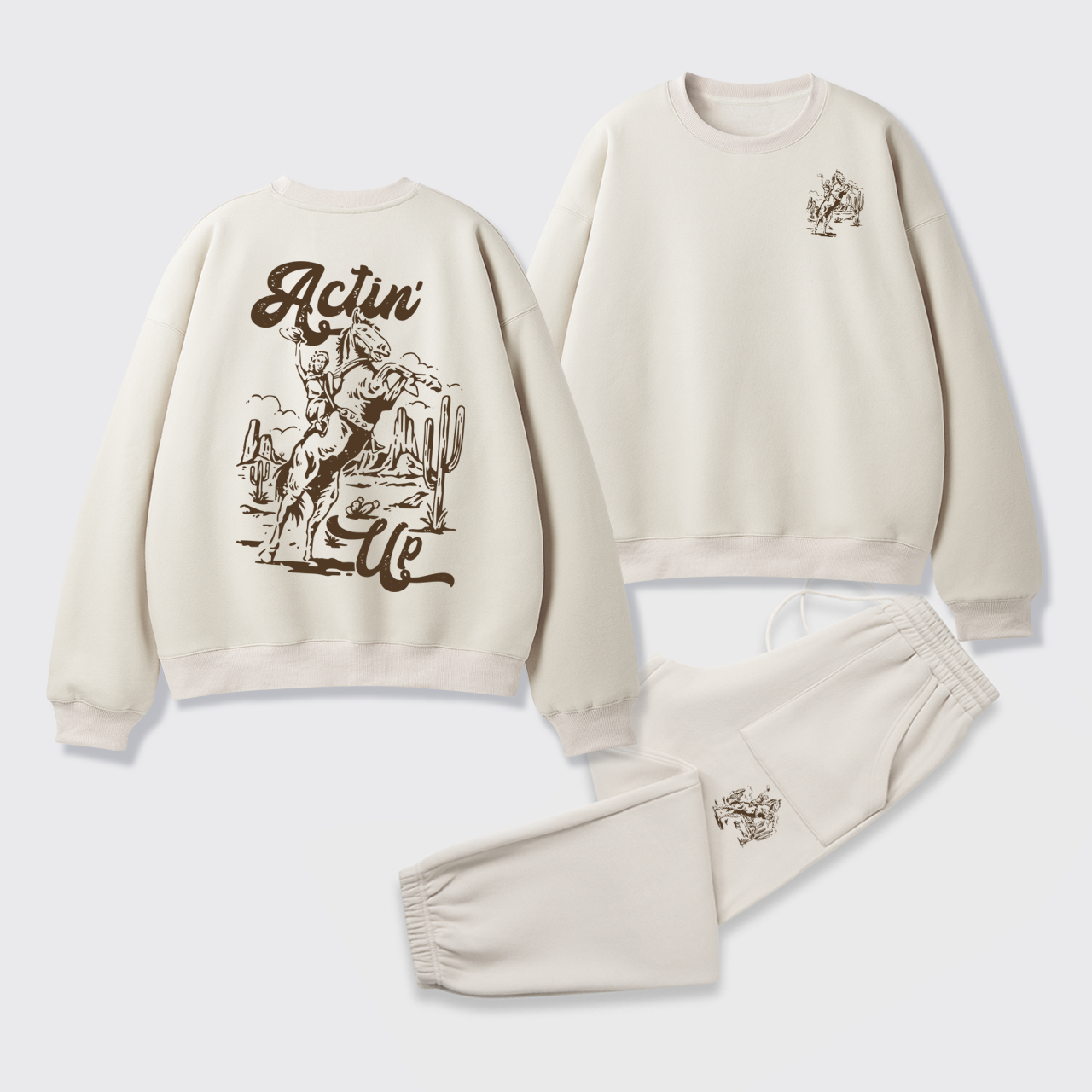 Fleece Hold Your Horses Hoodie Sweatshirt Set