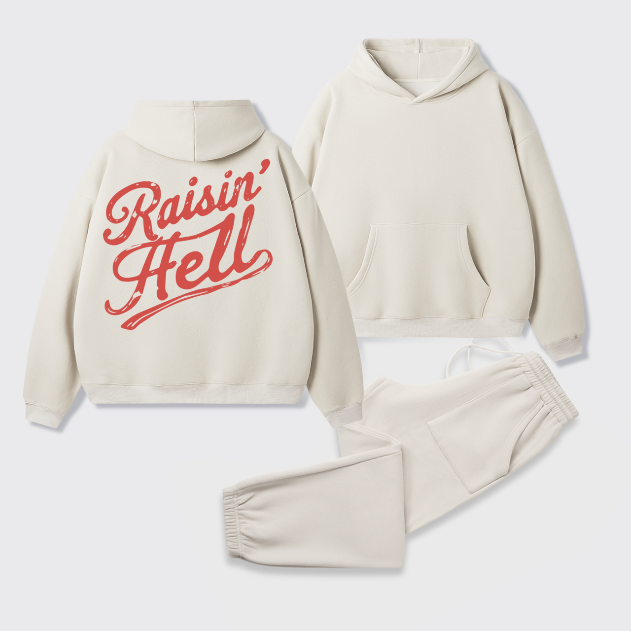Fleece Vintage Humor Raisin Hell Hoodie Set