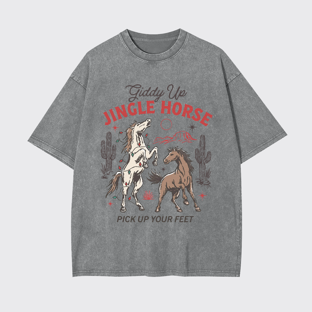 Giddy Up Jingle Horse Christmas Garment-dye Tees