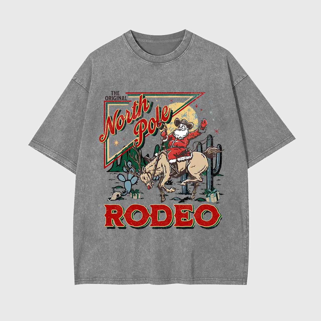 Retro North Pole Rodeo Cowboy Santa Christmas Garment-dye Tees
