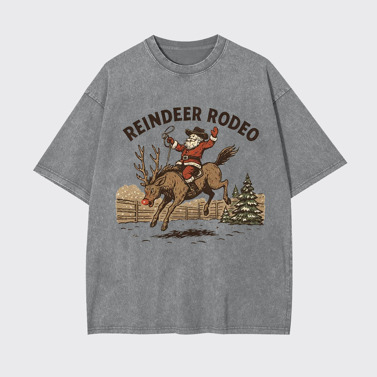 Reindeer Rodeo Santa Cowboy Christmas Garment-dye Tees