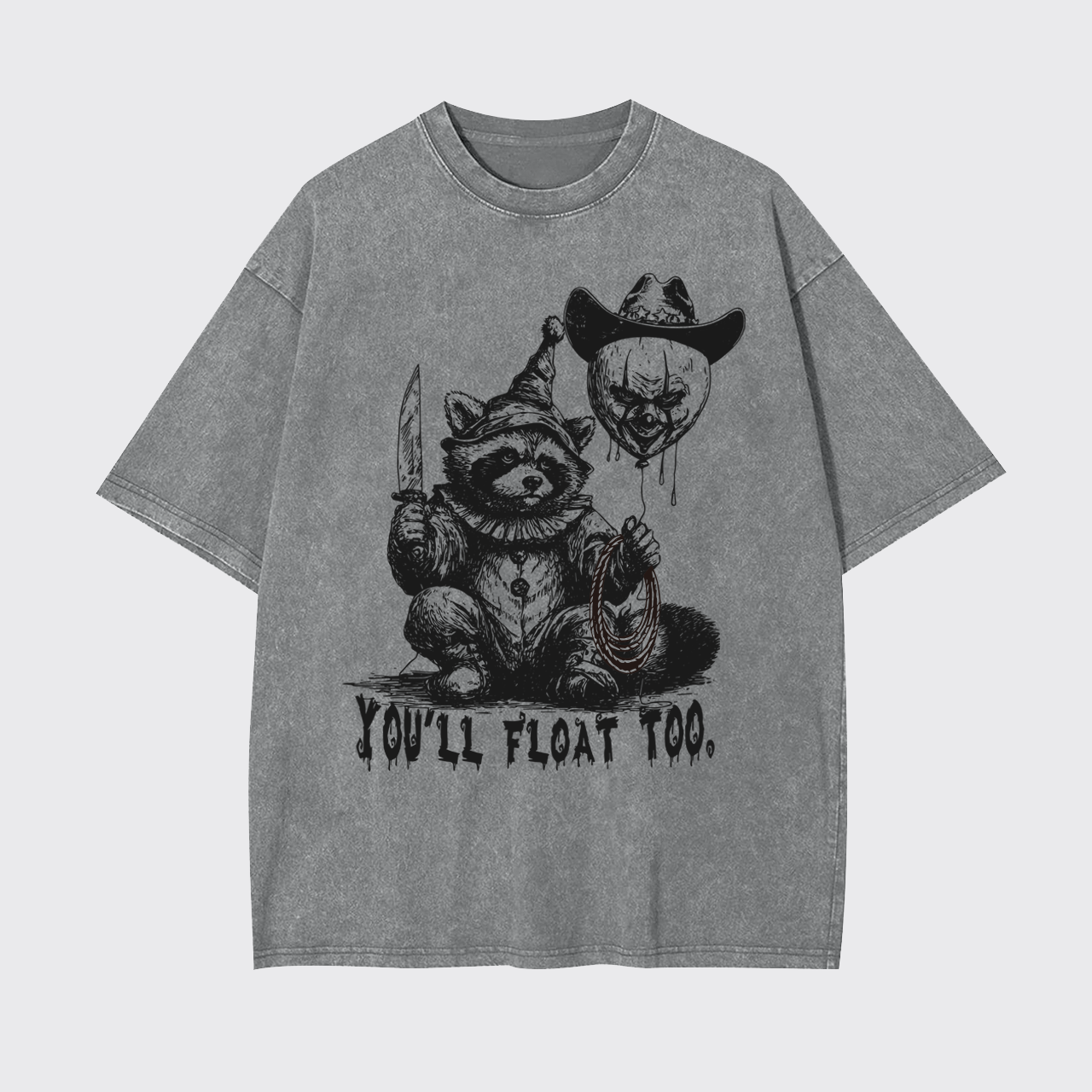 Creepy Clown Raccoon Spooky Halloween Garment-dye Tees