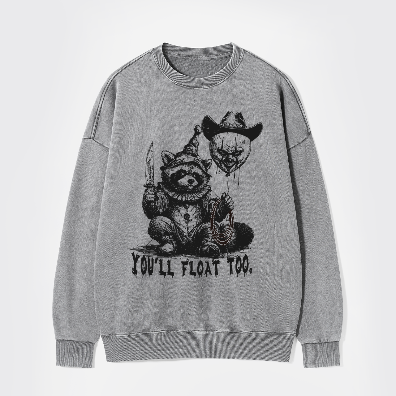 Creepy Clown Raccoon Spooky Halloween Washed Sweatshirts