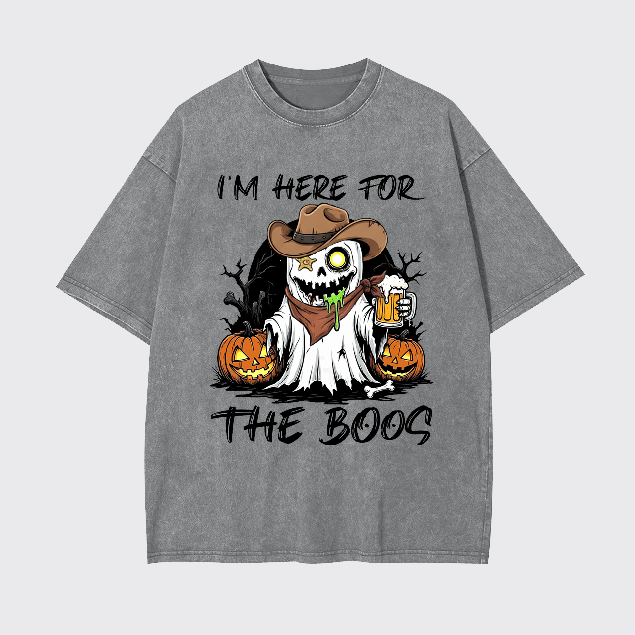 Funny Halloween Ghost and Beer Garment-dye Tees