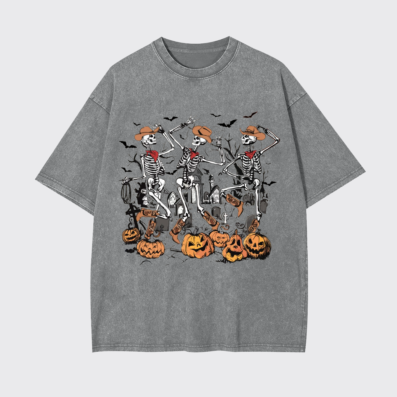Retro Halloween Skeleton Cowboy Garment-dye Tees