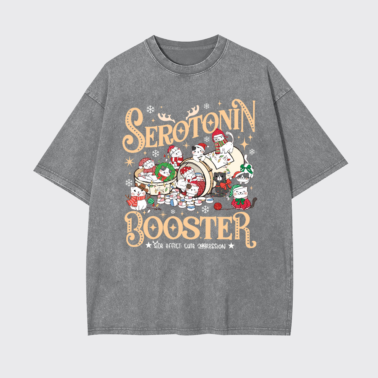 Serotonin Booster Cat Mental Health Christmas Garment-dye Tees