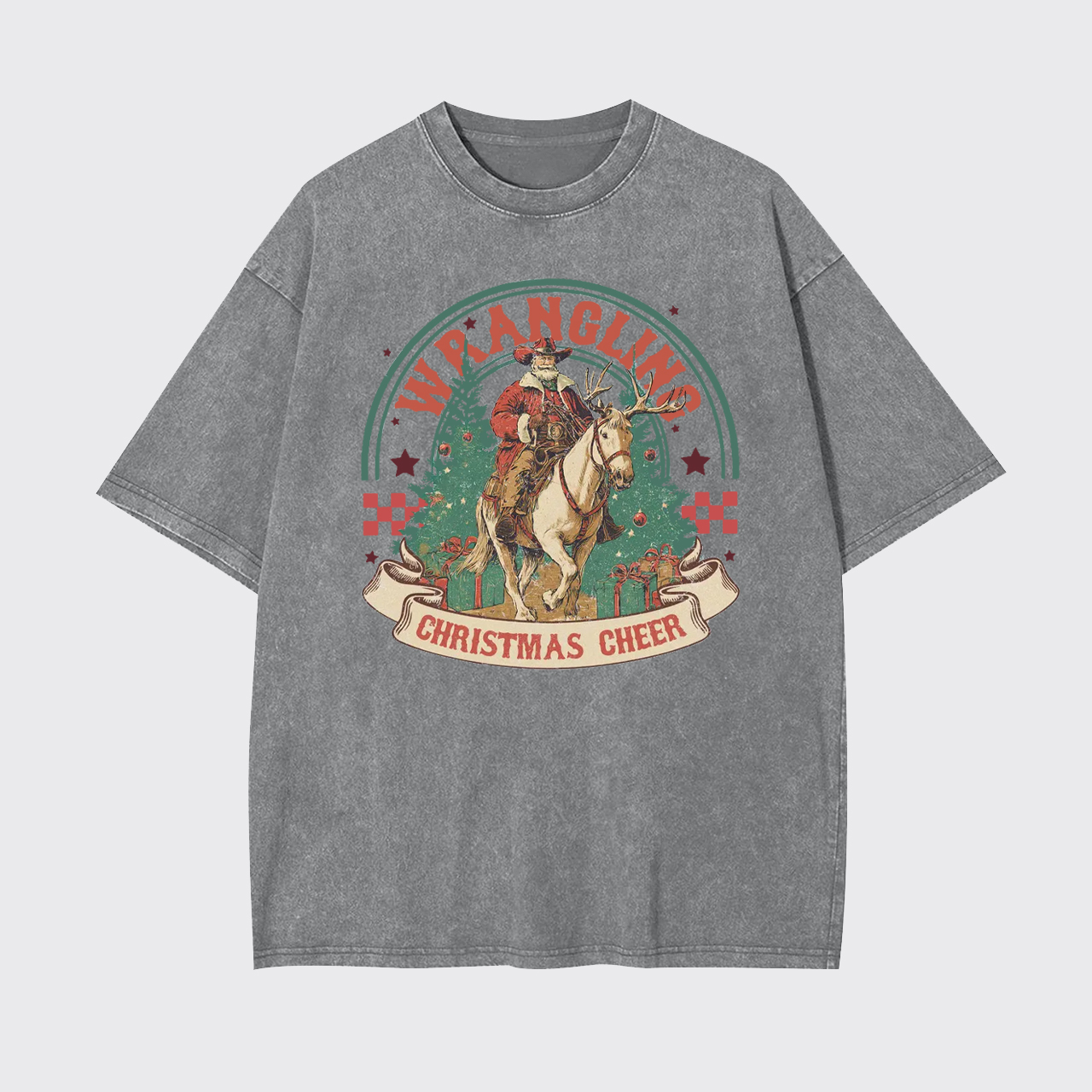 Wrangling Christmas Cheer Cowboy Santa Garment-dye Tees