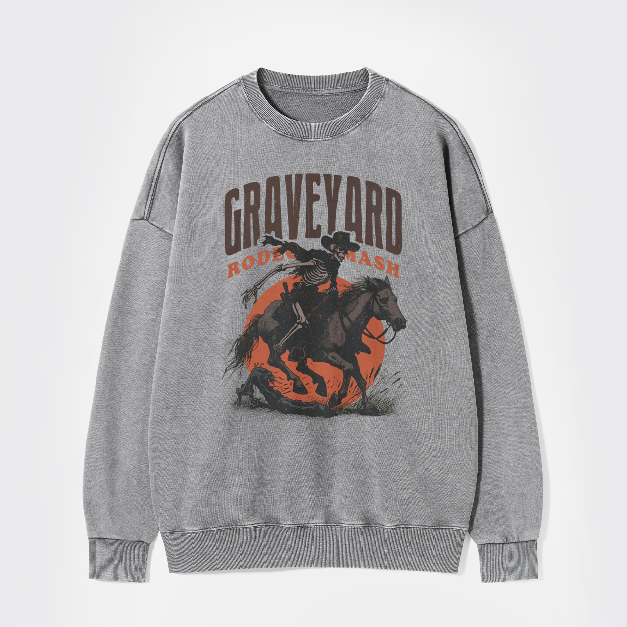 Retro Skeleton Cowboy Vintage Western Washed Sweatshirts