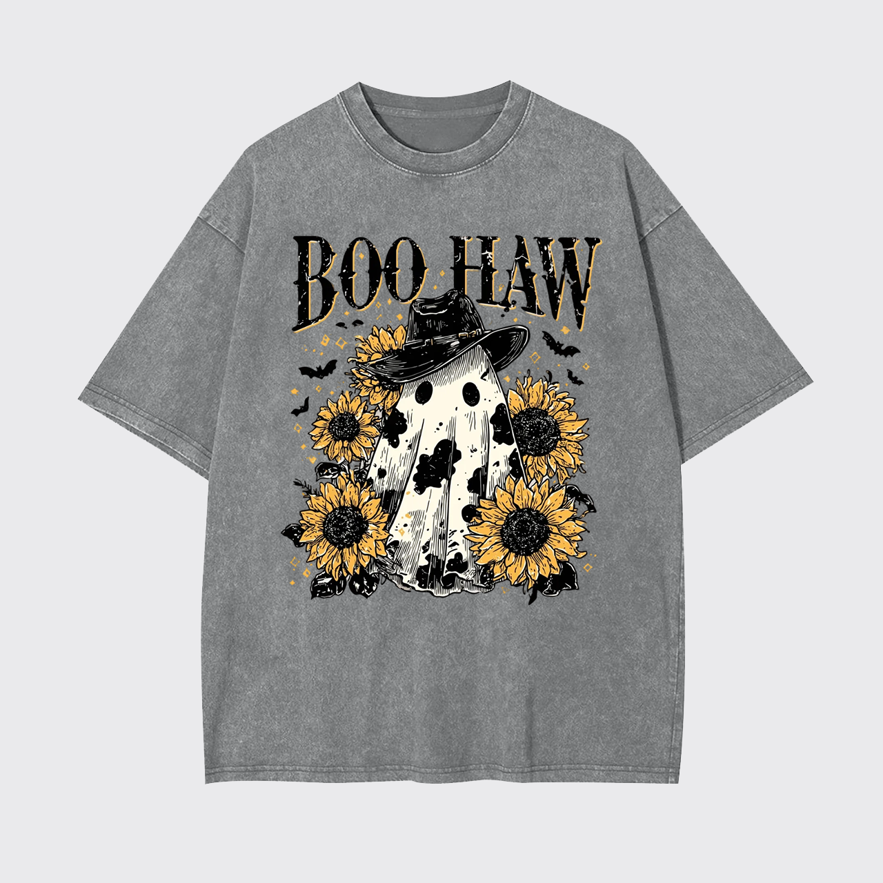 Boo Haw Cow Spot Ghost Western Halloween Garment-dye Tees