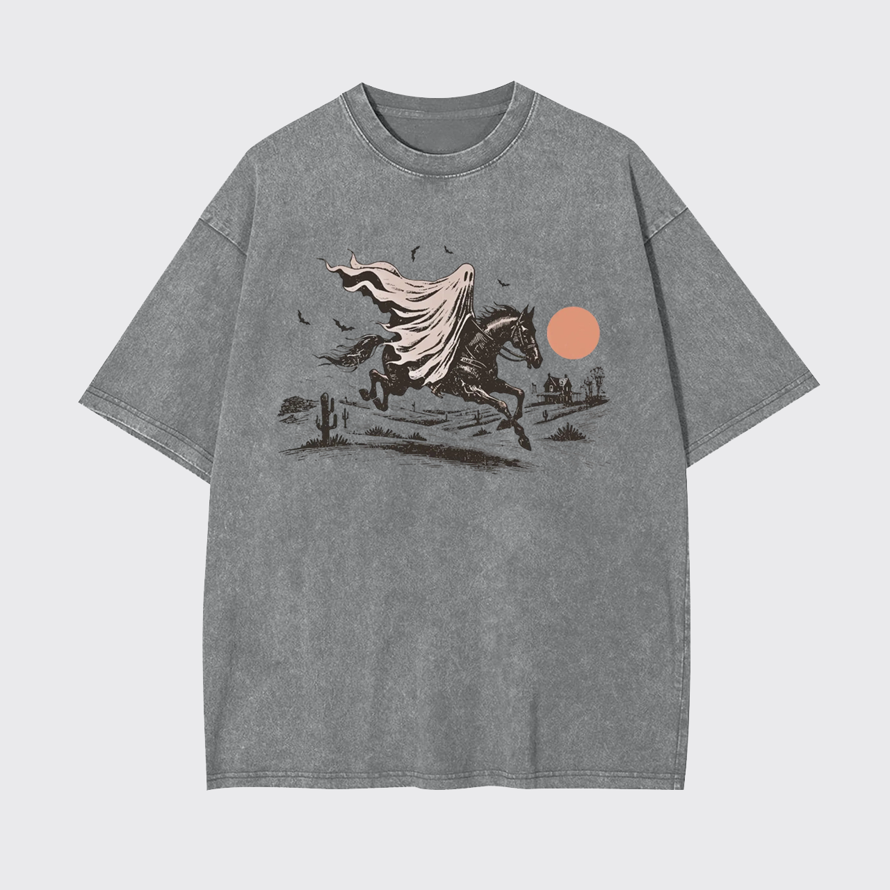 Scary Ghost Riding Horse Halloween Garment-dye Tees