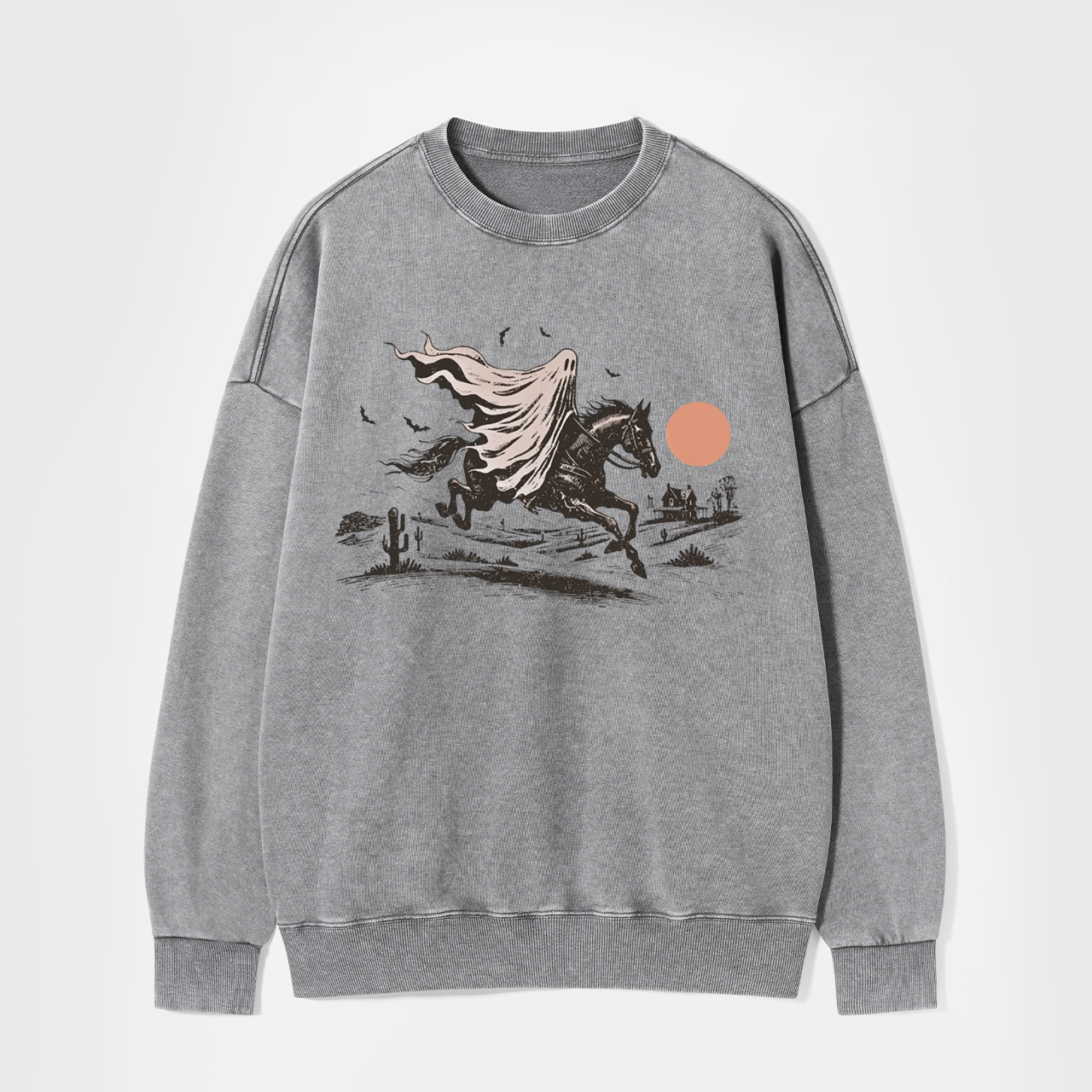 Scary Ghost Riding Horse Halloween Washed Sweatshirts
