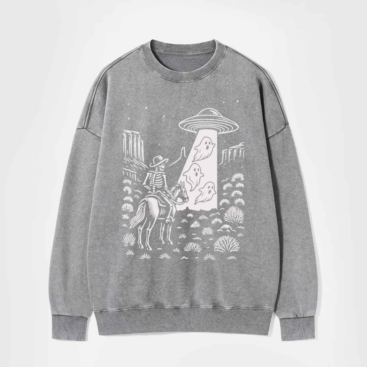 Halloween Ghost Cowboy Skeleton UFO Washed Sweatshirts