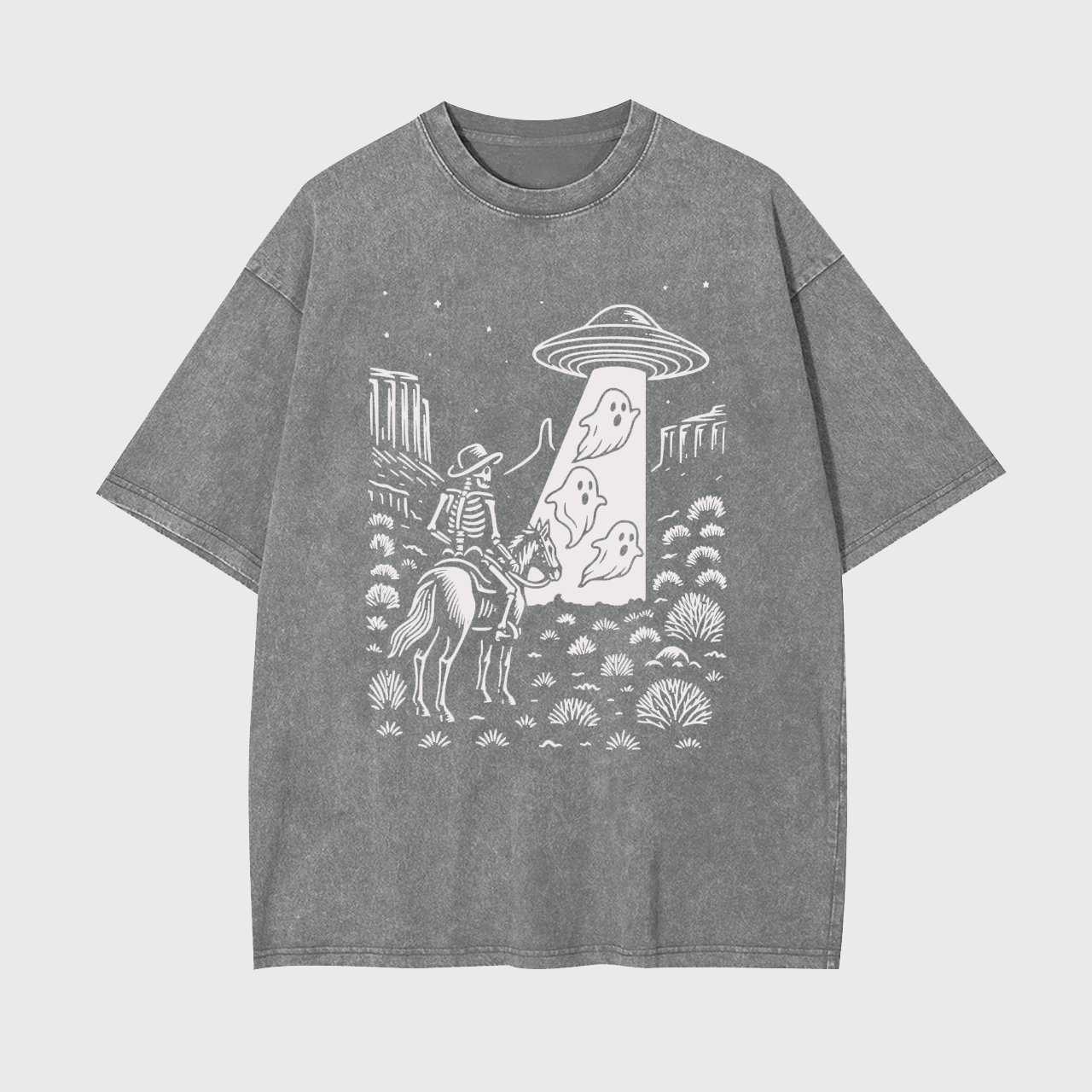 Halloween Ghost Cowboy Skeleton UFO Garment-dye Tees