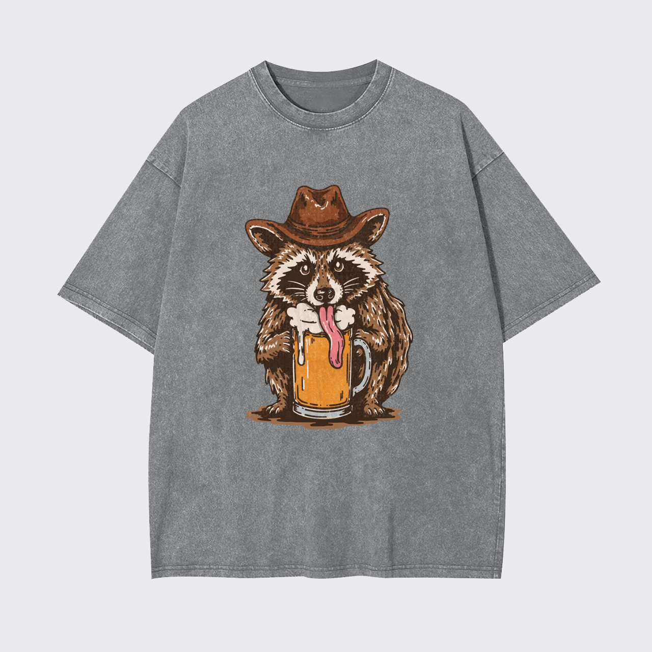 Cowboy Raccoon Western Beer Drinking Garment-dye Tees