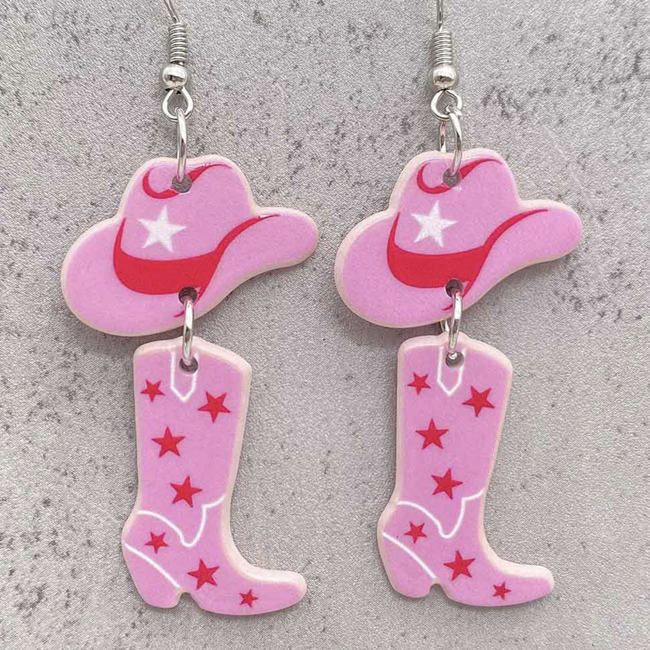 Cowboy Pink Hat Boots Balloon Acrylic Earrings