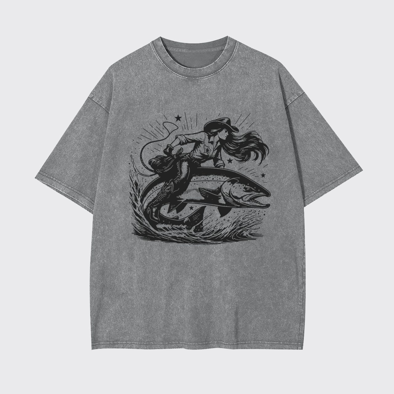 Cowgirl Riding a Fish Garment-dye Tees