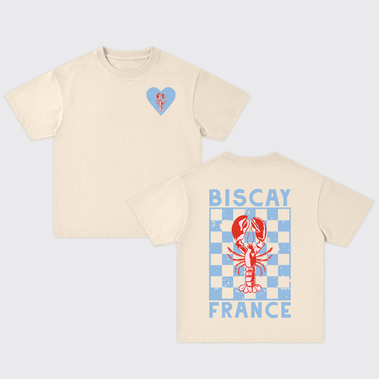 Blue Check Lobster Oversize T-Shirts