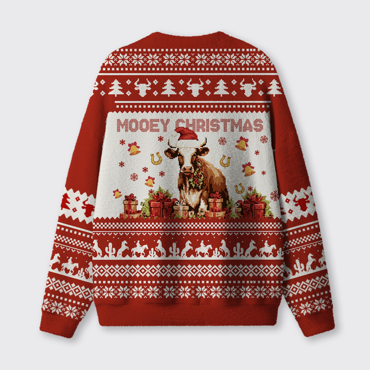 Christmas Cow With Santa Ugly Knit Sweatshirt